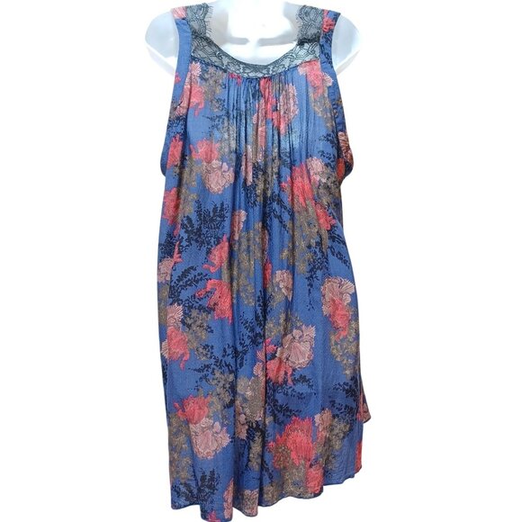 Intimately Free People "So You Say" Lace Floral Slip Dress Womens M Cobalt Boho - Picture 3 of 8